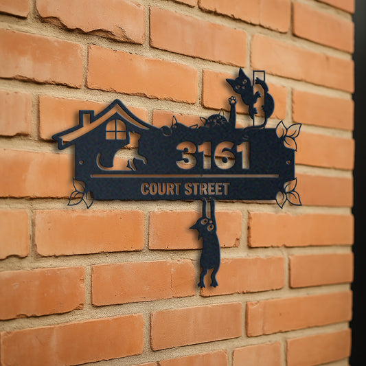Cute Cat Metal Address Signs, Outdoor Wall Art, Housewarming Gifts, New House Presents Address – photo 3