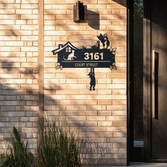 Cute Cat Metal Address Signs, Outdoor Wall Art, Housewarming Gifts, New House Presents Address – photo 4