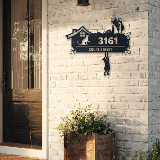 Cute Cat Metal Address Signs, Outdoor Wall Art, Housewarming Gifts, New House Presents Address – photo 5