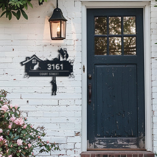 Cute Cat Metal Address Signs, Outdoor Wall Art, Housewarming Gifts, New House Presents Address – photo 6