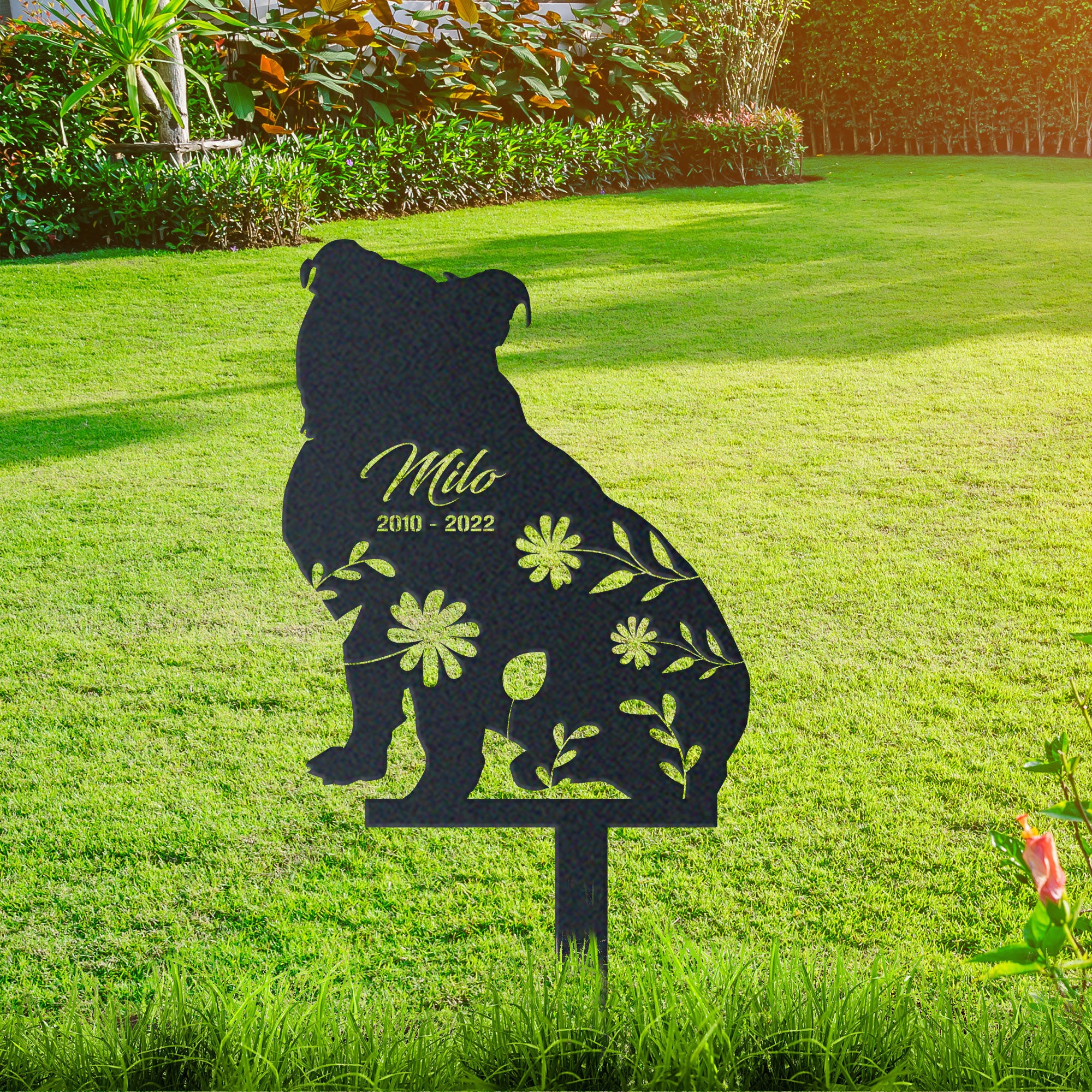 Personalized Cute American Bulldog Garden Stake Pet Memorial Signs Dog