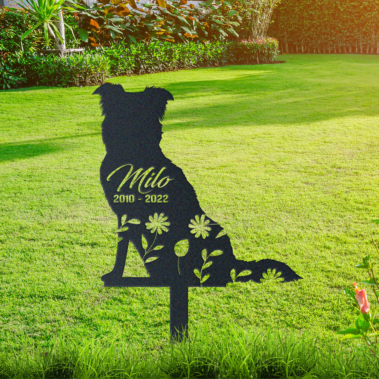 Personalized Cute Border Collie Garden Stake Pet Memorial Signs Pet Loss Gift