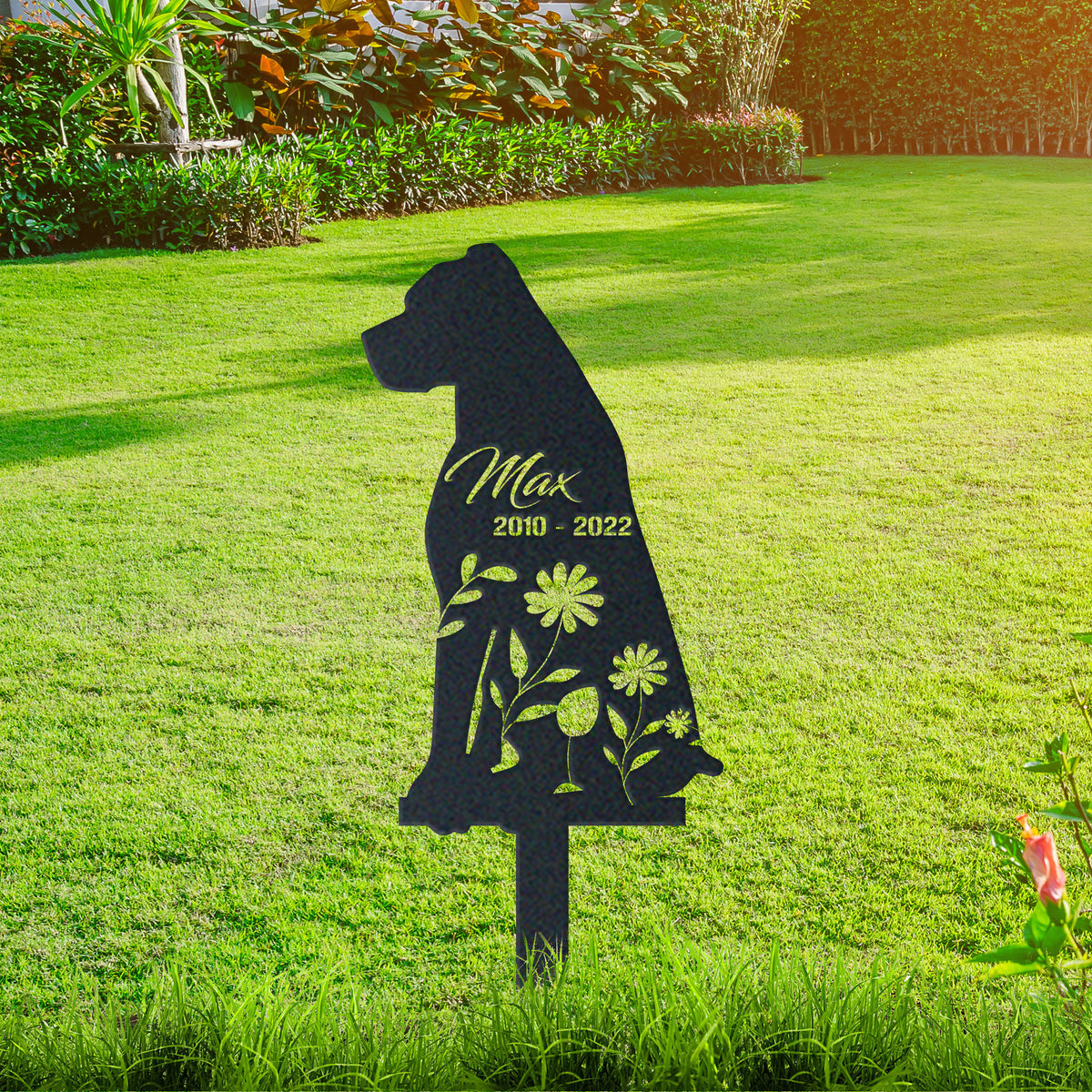 Cane Corso Garden Sign| Dog Sympathy Gift metal garden stake displayed outdoors in a yard