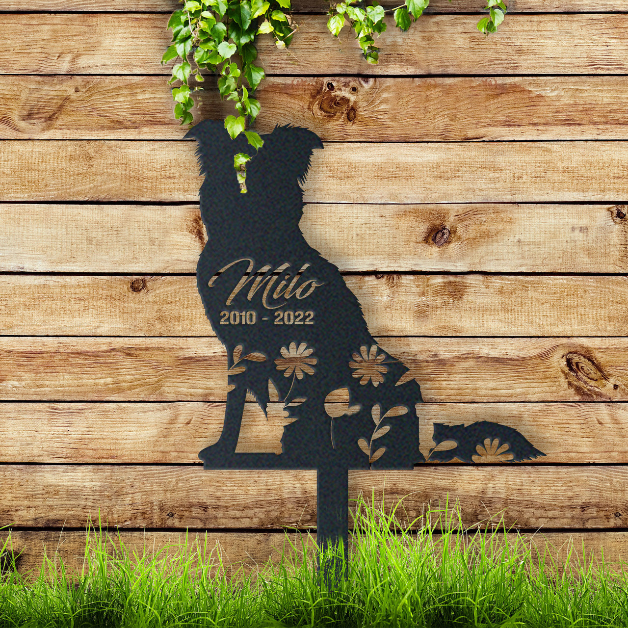Personalized Cute Border Collie Garden Stake Pet Memorial Signs Pet Loss Gift