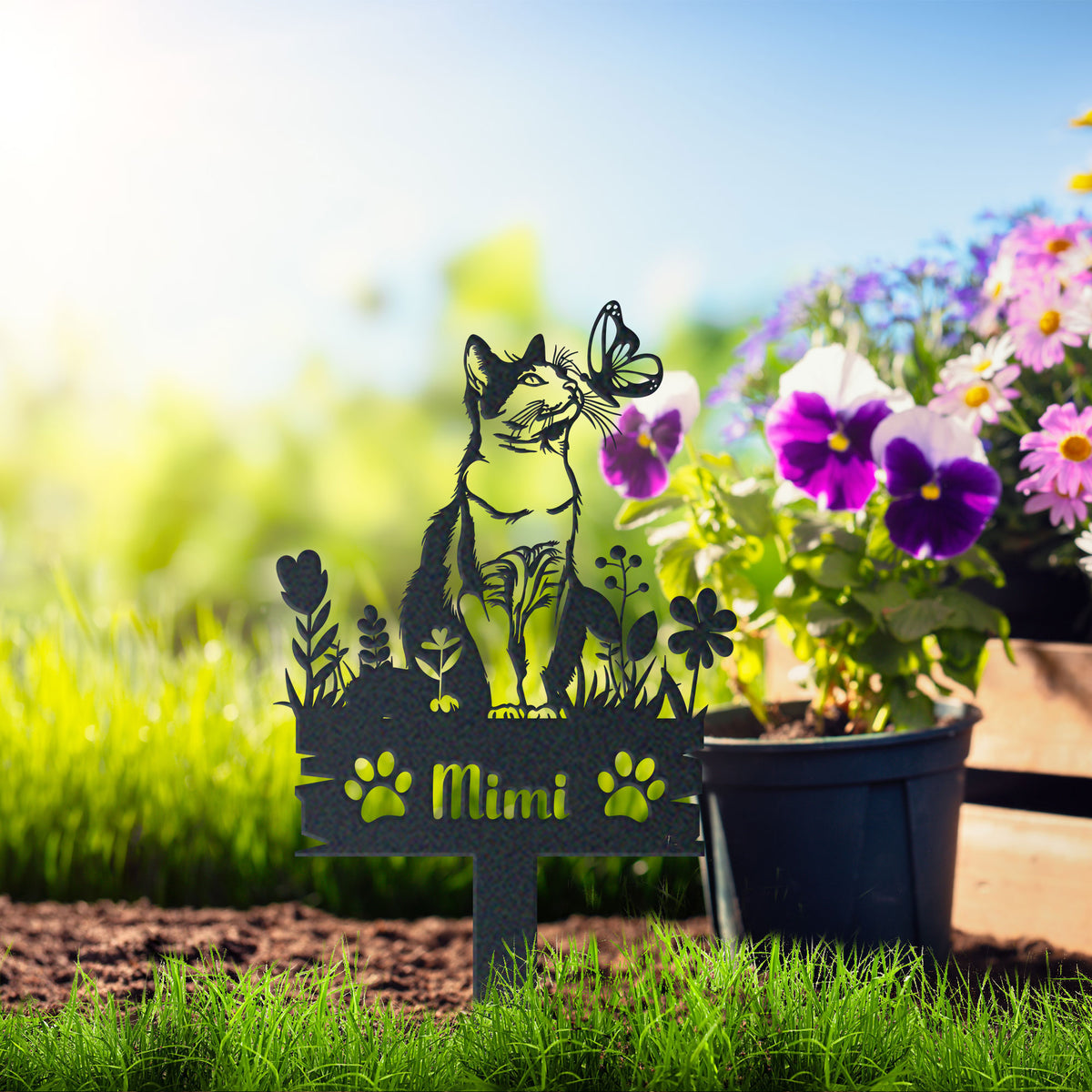 Personalized cat metal garden stake pet memorial garden stake with pet name and dates