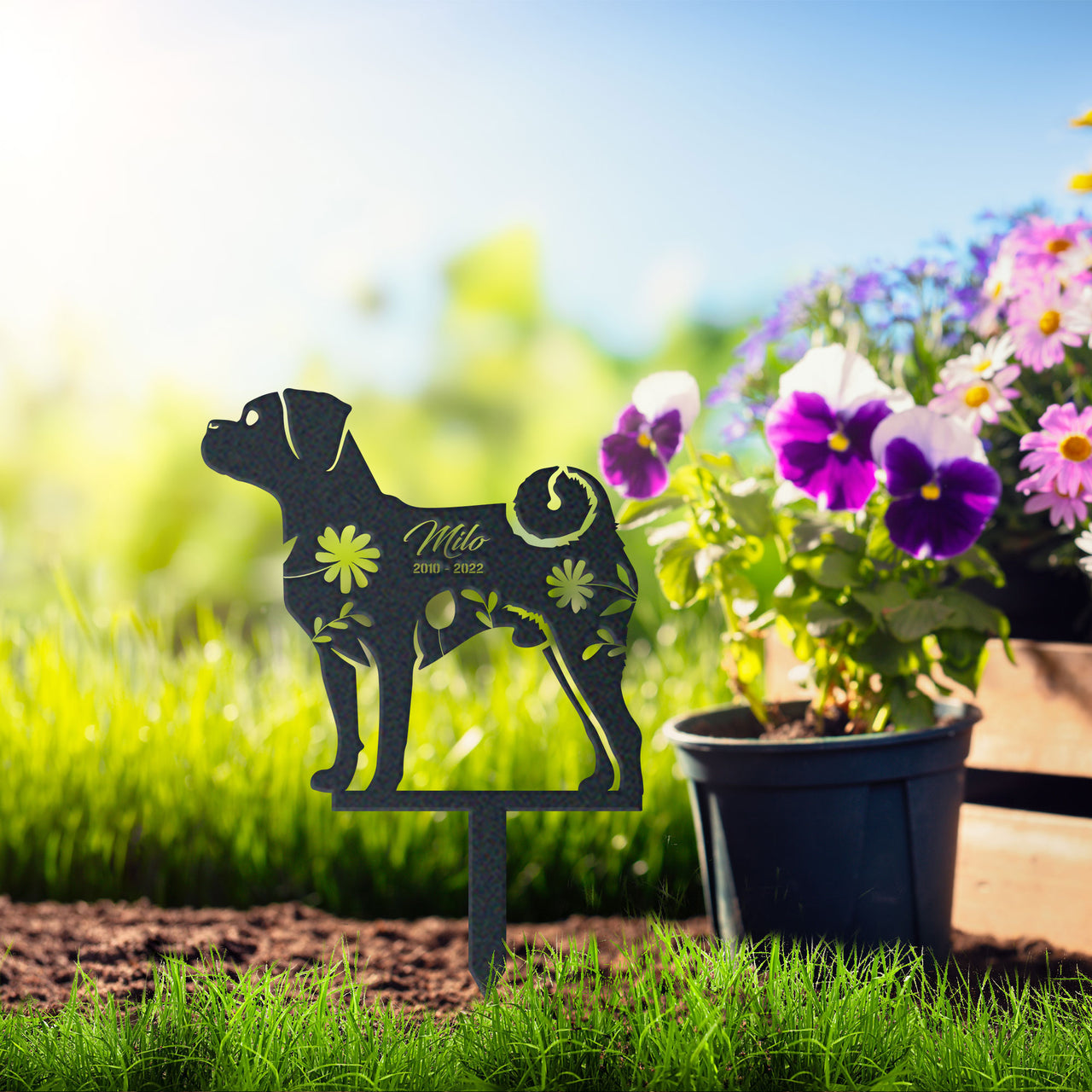 Personalized Cute Puggle Memorial Garden Stake Dog Memorial  Signs Pet Loss Gift