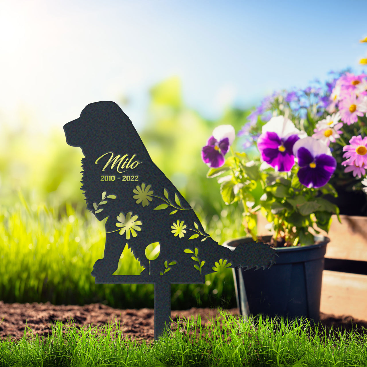 Personalized Cute Tibetan Mastiff Garden Stake Pet Memorial Signs Dog Loss Gift