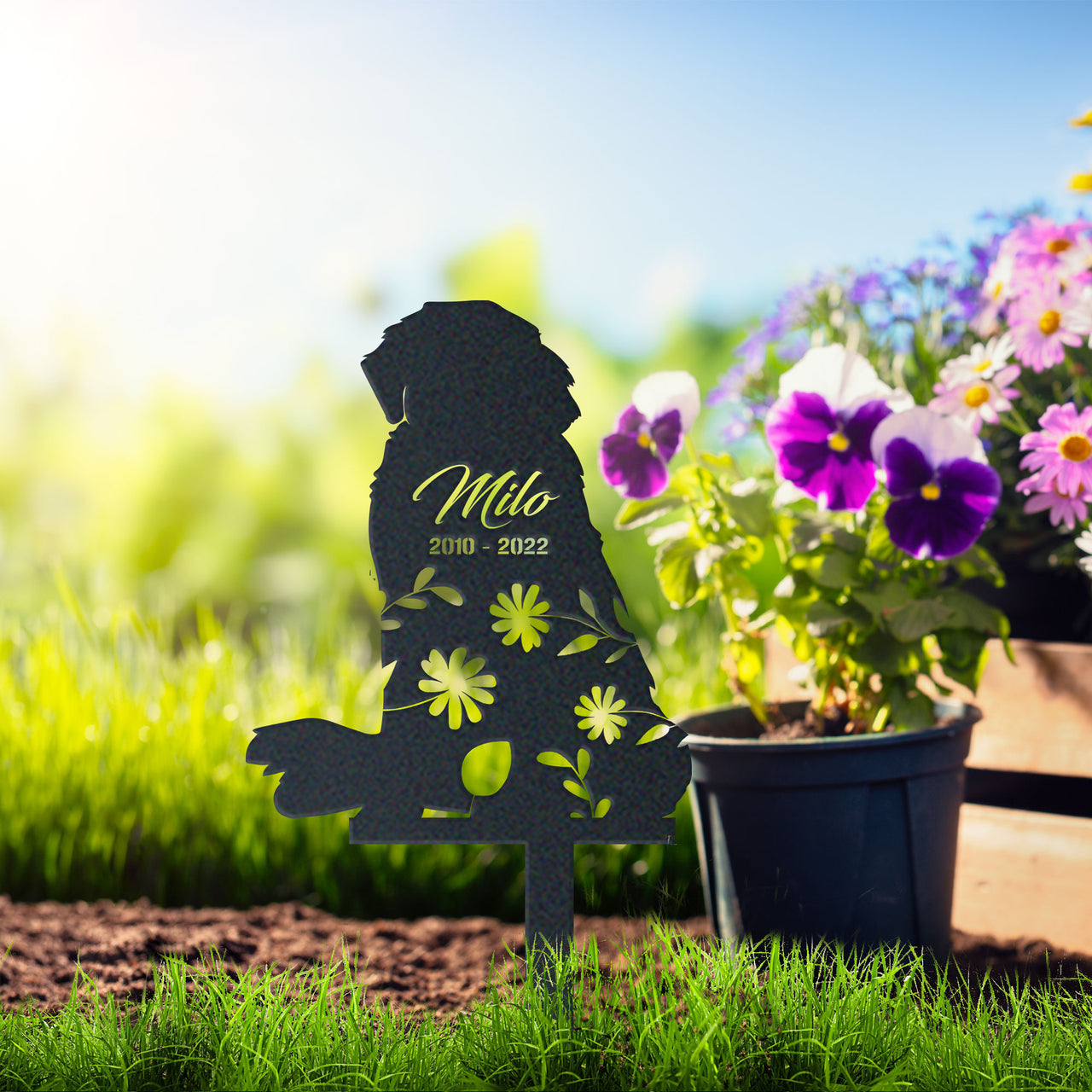 Personalized Cute Saint Bernard Garden Stake Pet Memorial Signs Dog Loss Gift