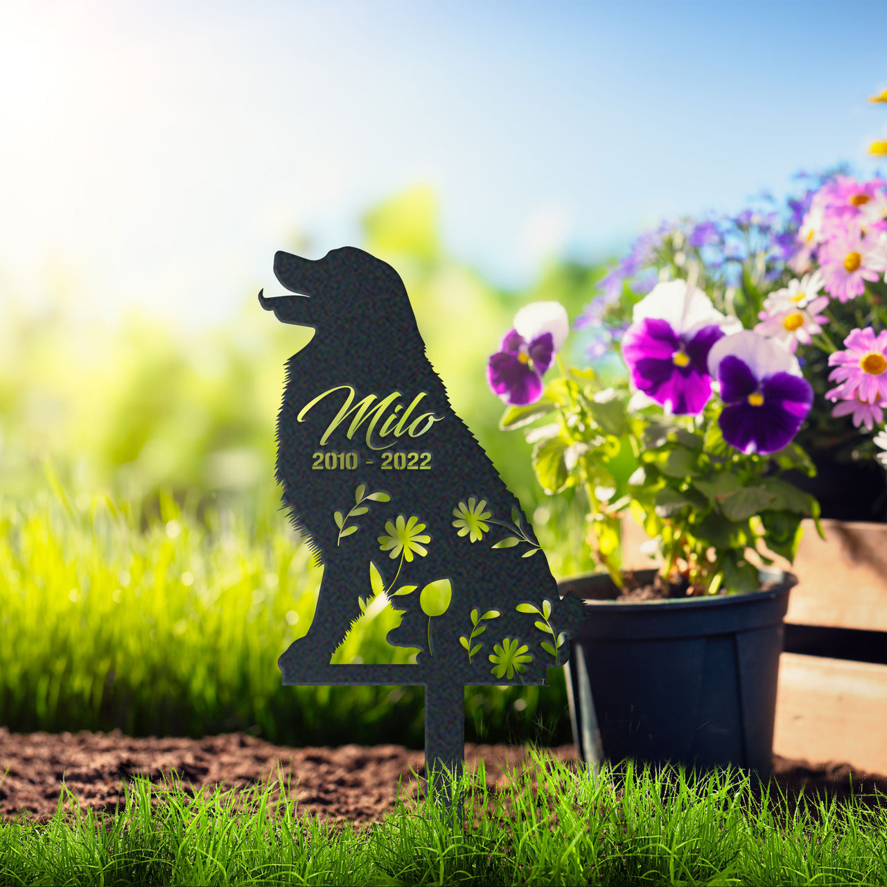 Personalized Cute Bernese Mountain Dog Garden Stake Pet Memorial Signs Pet Loss Gift