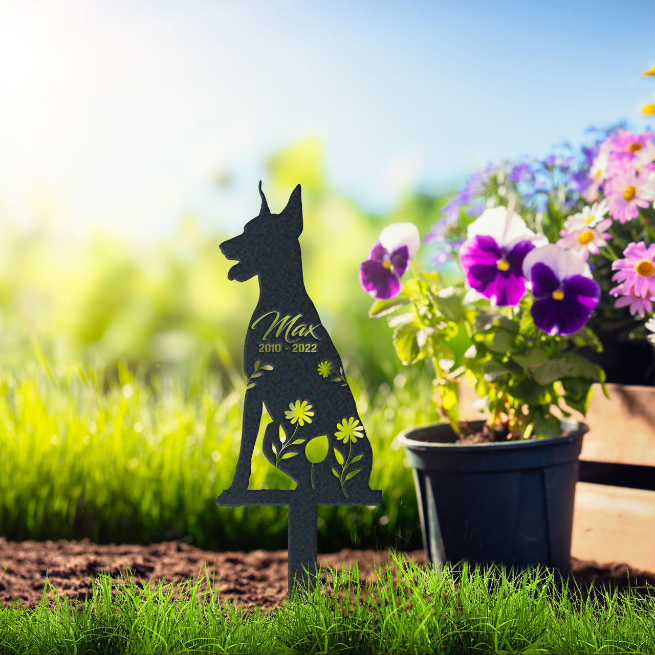 Personalized Cute Doberman Garden Stake Pet Memorial Signs Pet Loss Gift