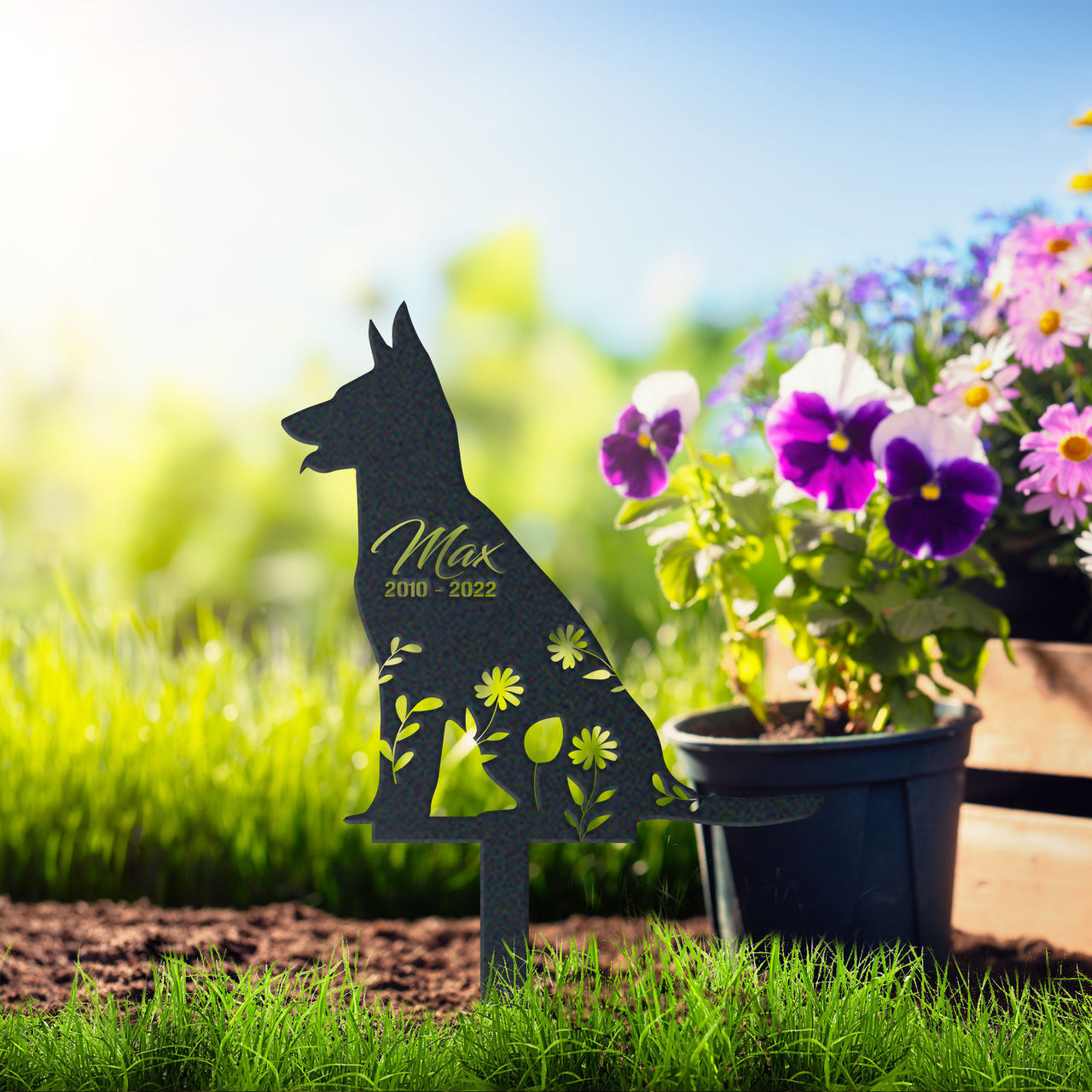 Personalized Cute German Shepherd Garden Stake Pet Memorial Signs Pet Loss Gift