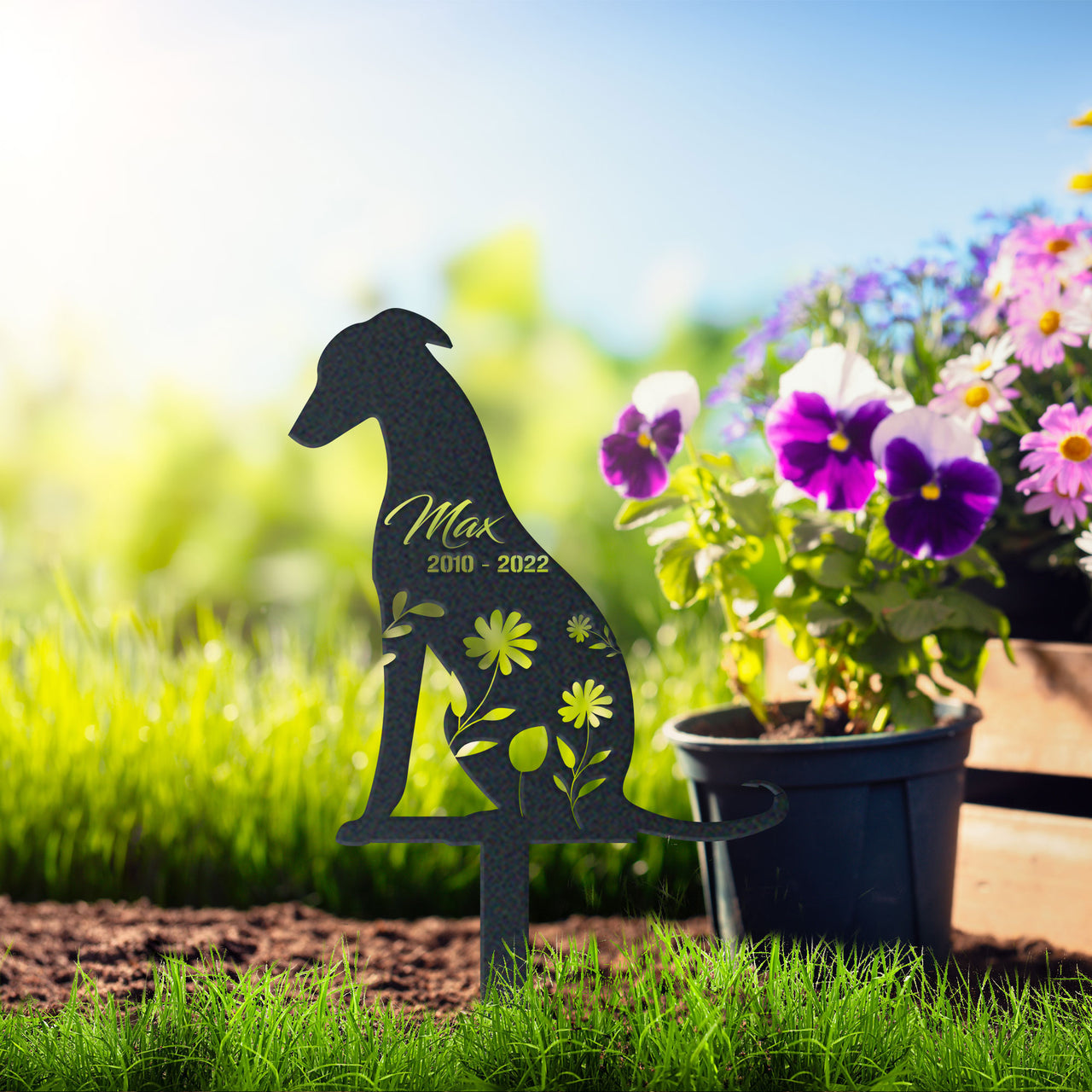 Personalized Cute Greyhound Garden Stake Pet Memorial Signs Pet Loss Gift