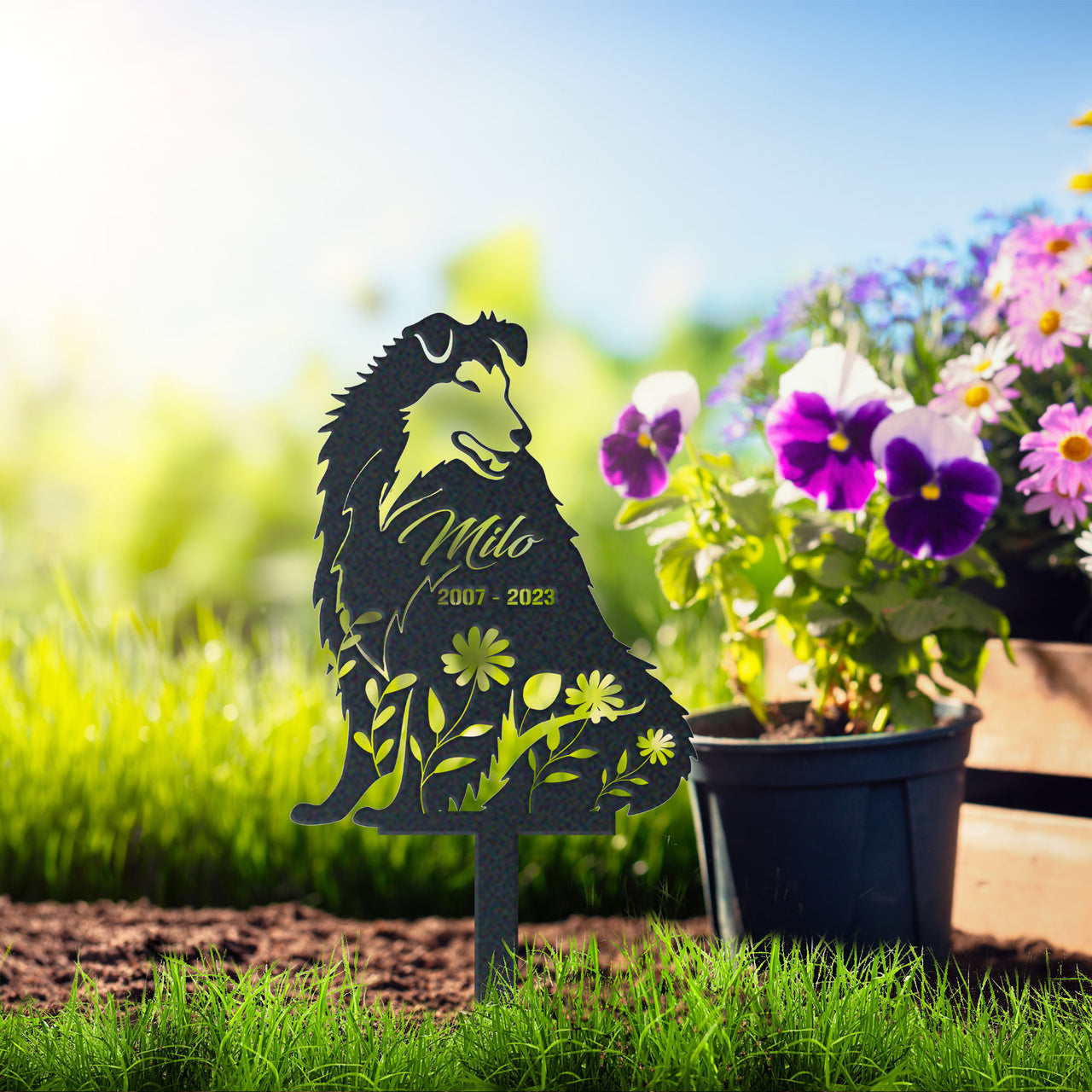 Personalized Cute Rough Collie Memorial Garden Stake Dog Memorial  Signs Pet Loss Gift