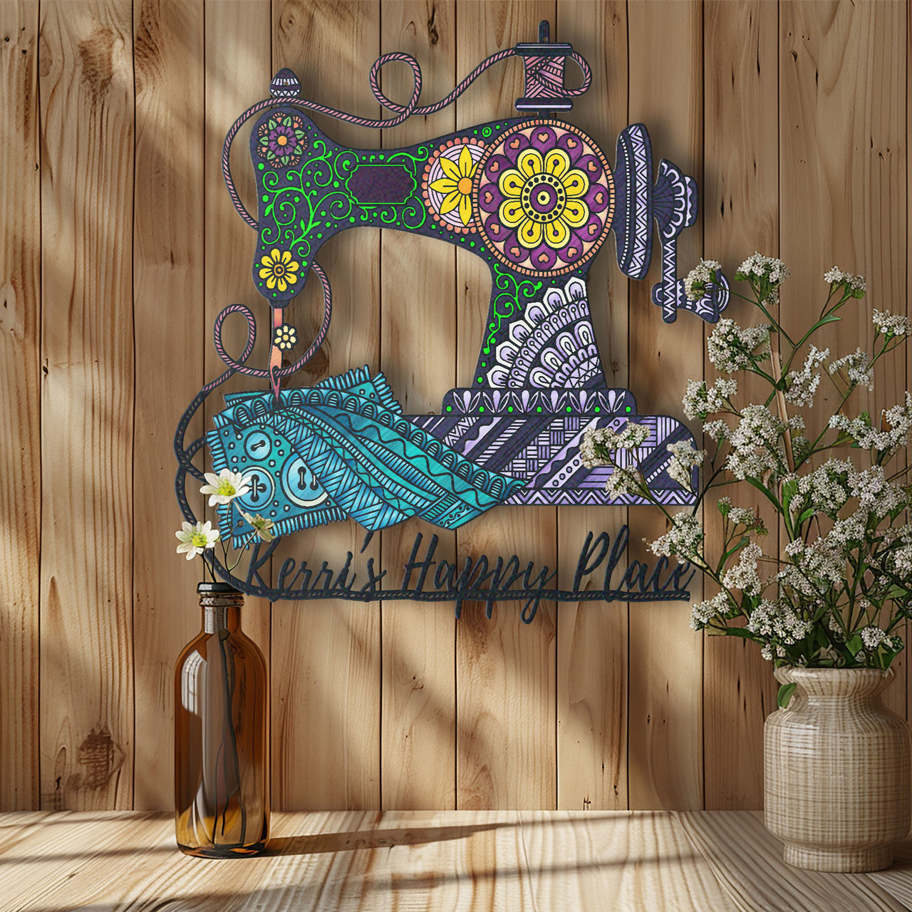 Sewing Lovers Full-color Metal Sign  Name Nana's Happy Place for home decoration Personalized