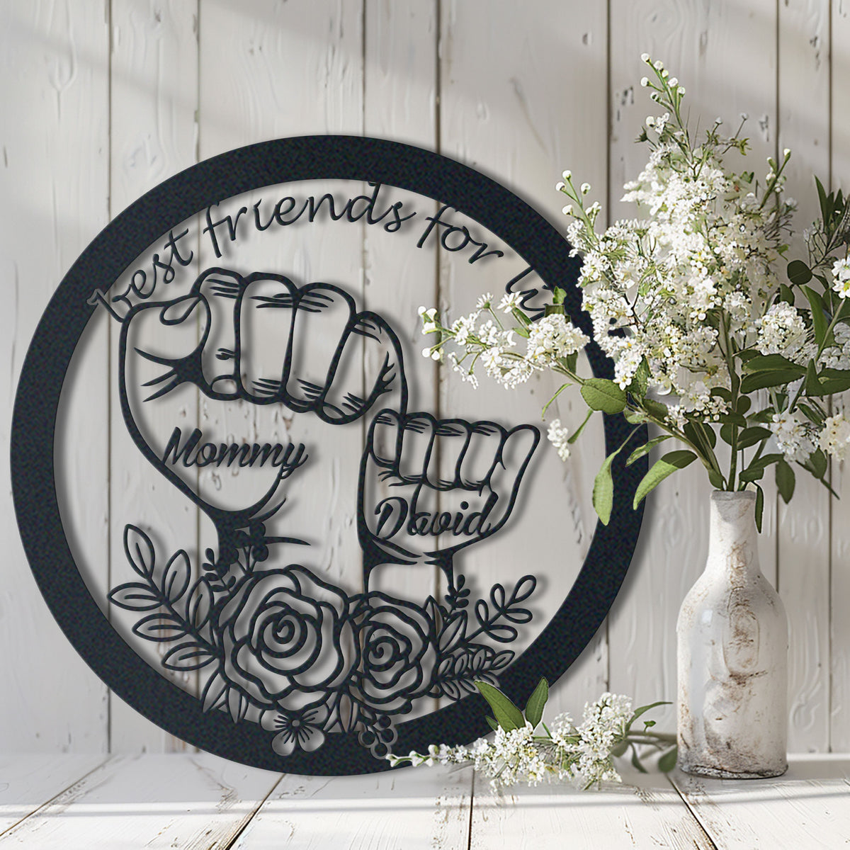 Family Custom metal wall art displayed on a home wall