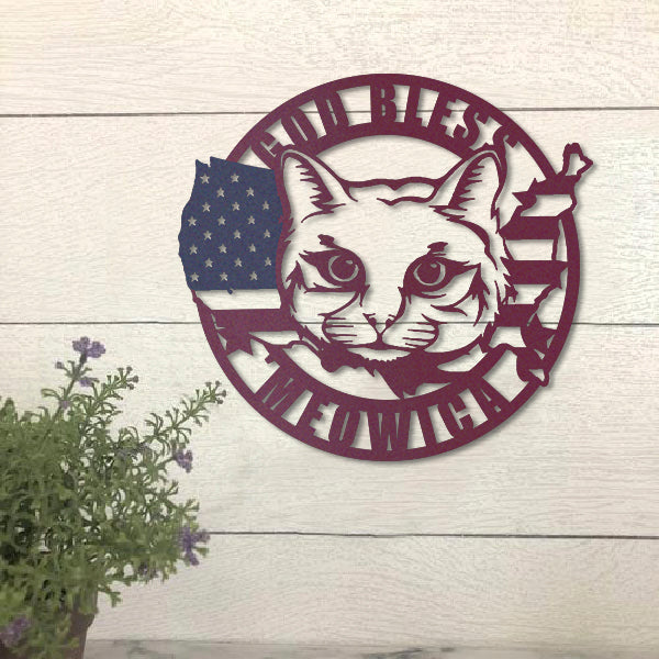 Cat Lovers Metal Sign God Bless Meowica Idea For Home Decoration