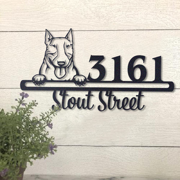 Cute Bull Terrier    Address Sign, House Number Sign, Address Plaque, Dog Lovers Gift