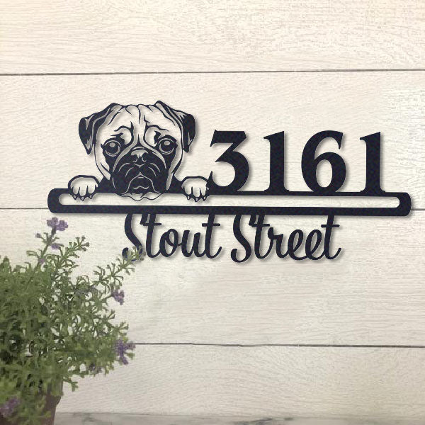 Cute Pug 2    Address Sign, House Number Sign, Address Plaque, Dog Lovers Gift