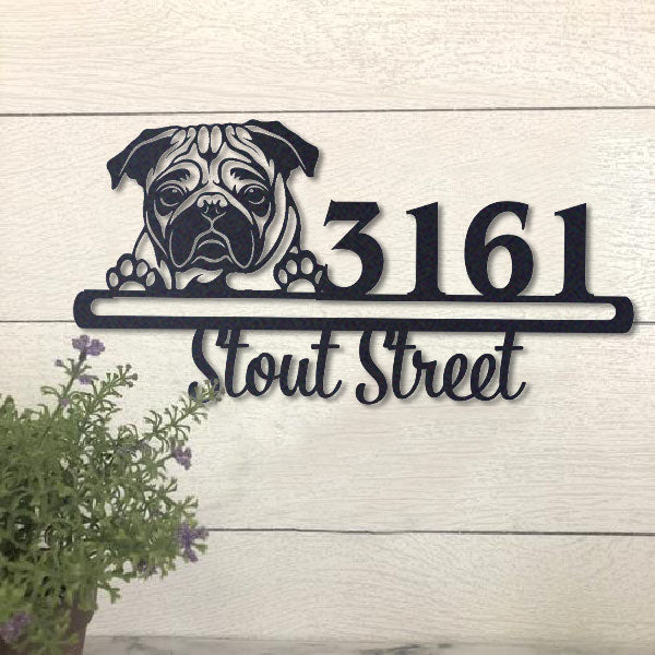 Cute Pug    Address Sign, House Number Sign, Address Plaque, Dog Lovers Gift