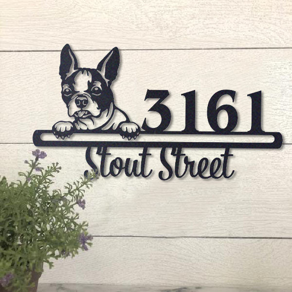 Cute Boston-Terrier Brittany    Address Sign, House Number Sign, Address Plaque, Dog Lovers Gift