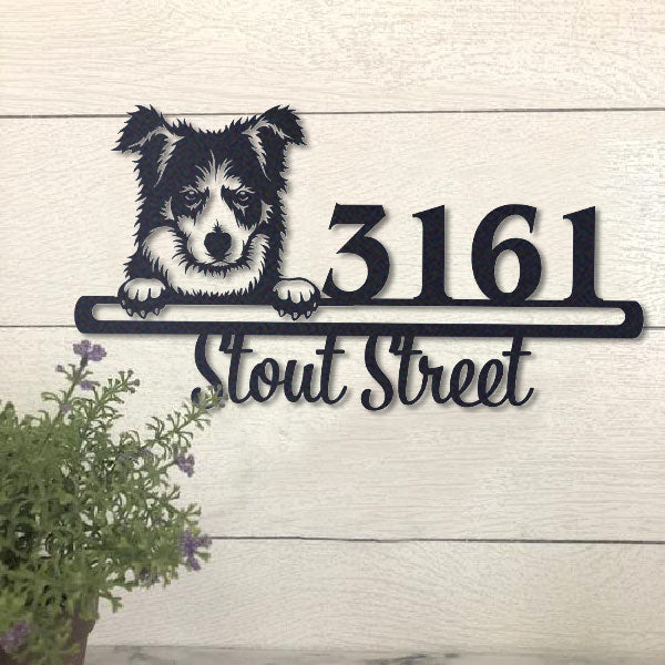 Cute Border Colie    Address Sign, House Number Sign, Address Plaque, Dog Lovers Gift