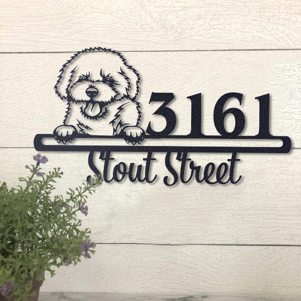 Cute Black Bischon Frise    Address Sign, House Number Sign, Address Plaque, Dog Lovers Gift