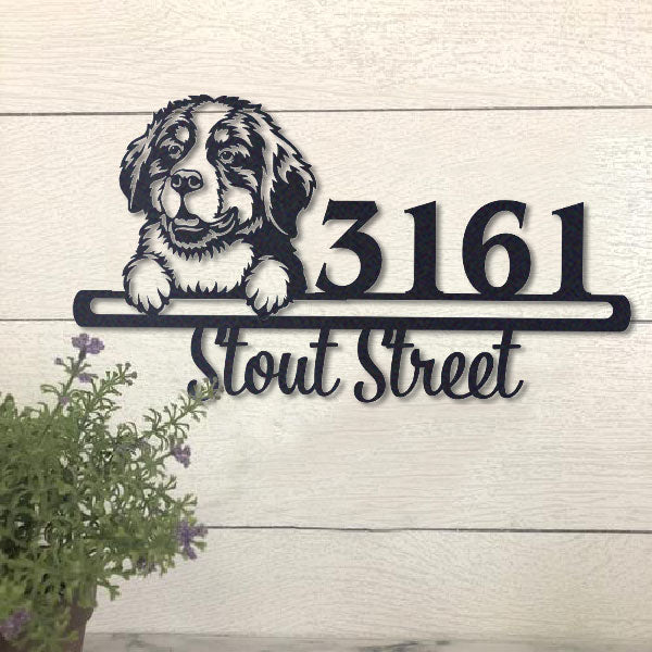 Cute Black Bernese Mountain Dog 2 Address Sign, House Number Sign, Address Plaque, Dog Lovers Gift
