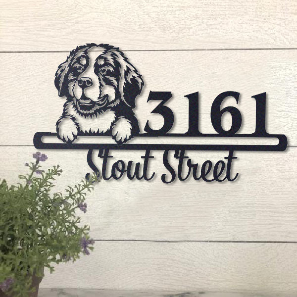 Cute Black Bernese Mountain Dog 2    Address Sign, House Number Sign, Address Plaque, Dog Lovers Gift