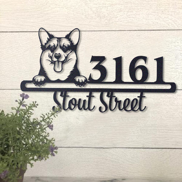 Cute Pembroke Welsh Corgi    Address Sign, House Number Sign, Address Plaque, Dog Lovers Gift