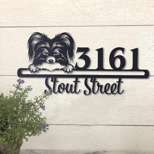 Cute Papilon    Address Sign, House Number Sign, Address Plaque, Dog Lovers Gift