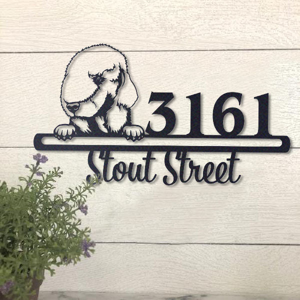 Cute Bedlington Terrier    Address Sign, House Number Sign, Address Plaque, Dog Lovers Gift