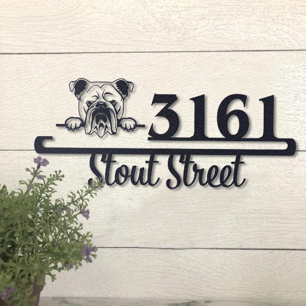 Cute English Bulldog Address Sign House Number Address Plaque Dog Lovers Gift