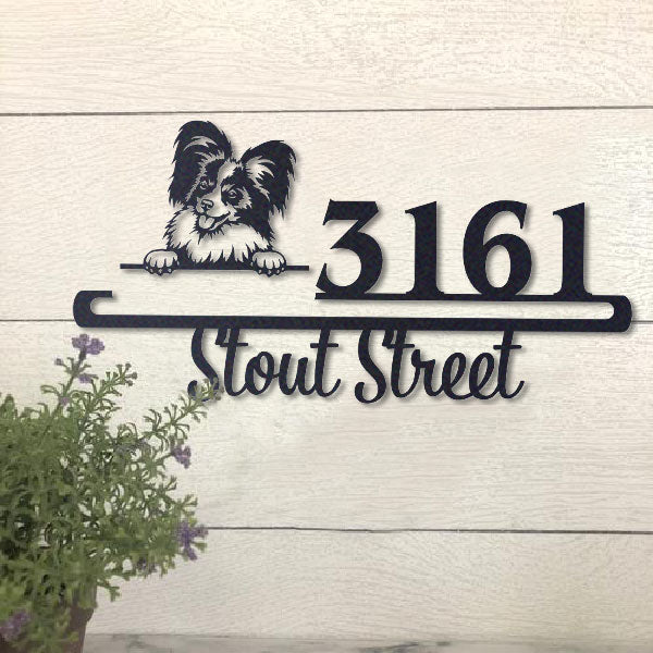 Cute Papilon 3    Address Sign, House Number Sign, Address Plaque, Dog Lovers Gift