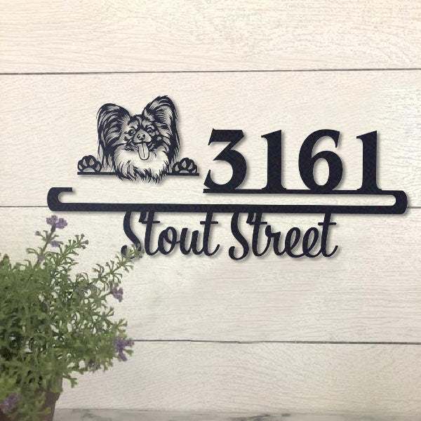 Cute Papilon 2    Address Sign, House Number Sign, Address Plaque, Dog Lovers Gift