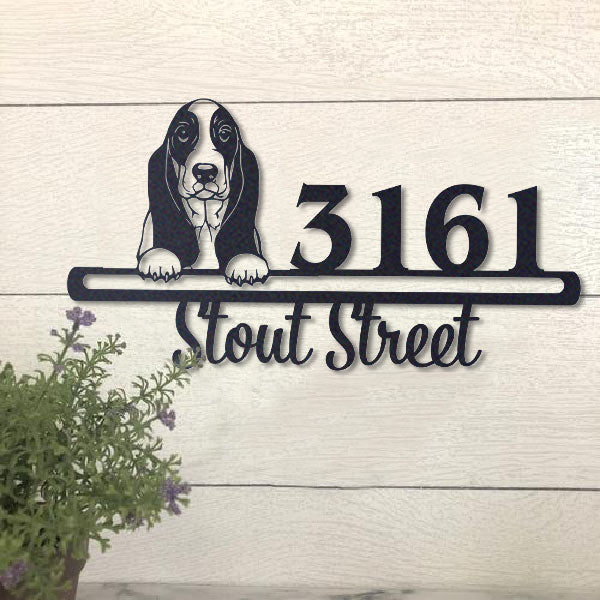 Cute Basset Hound    Address Sign, House Number Sign, Address Plaque, Dog Lovers Gift