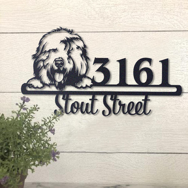 Cute Old English Sheepdog    Address Sign, House Number Sign, Address Plaque, Dog Lovers Gift