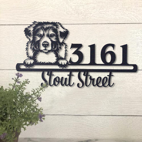 Cute Australian Shepherd    Address Sign, House Number Sign, Address Plaque, Dog Lovers Gift