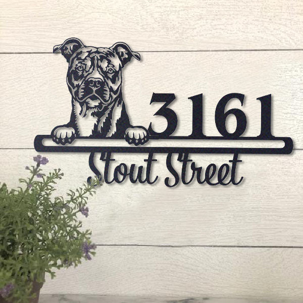 Cute American Stafford  Address Sign, House Number Sign, Address Plaque, Dog Lovers Gift