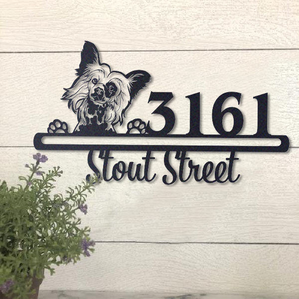 Cute Chinese Crested Address Sign House Number Address Plaque Dog Lovers Gift