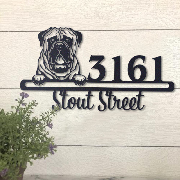 Cute Mastif Address Sign, House Number Sign, Address Plaque, Dog Lovers Gift