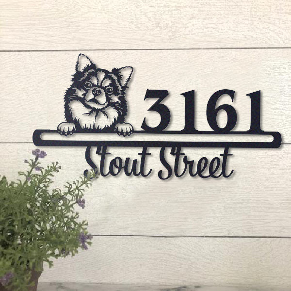 Cute Chihuahua Longhair Address Sign House Number Address Plaque Dog Lovers Gift
