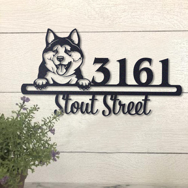 Cute Akita  Address Sign, House Number Sign, Address Plaque, Dog Lovers Gift