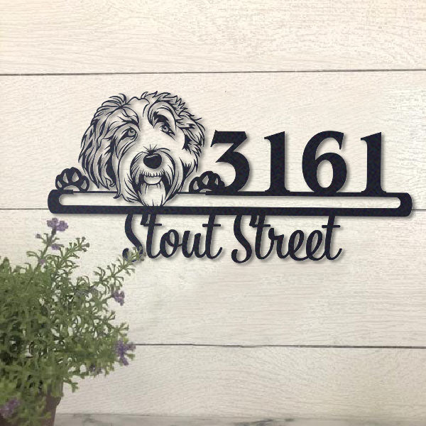 Cute Labradoodle    Address Sign, House Number Sign, Address Plaque, Dog Lovers Gift