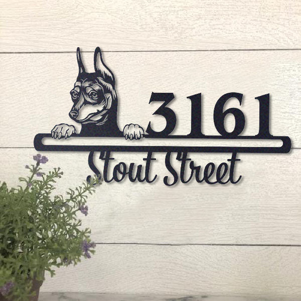 Cute Miniature Pinscher    Address Sign, House Number Sign, Address Plaque, Dog Lovers Gift