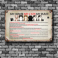 Thumbnail for Cat Lovers Printed Metal Sign My House My Cats My Rules Personalized