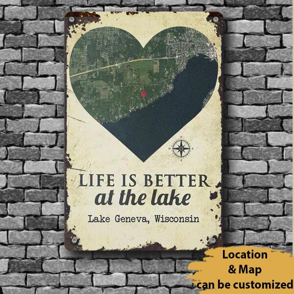 Fishing Lovers Printed Metal Sign Life Is Better At The Lake Personalized