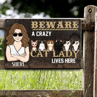 Thumbnail for Cat Lovers Metal Sign Beware A Crazy Dog Lady Live Here Personalized