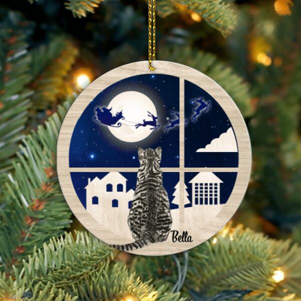 Cat Lovers Layered Ornament Cat Looking Santa Through Window Personalized Christmas Gift