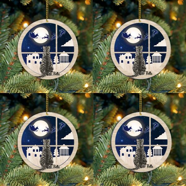 Cat Lovers Layered Ornament Cat Looking Santa Through Window Personalized Christmas Gift