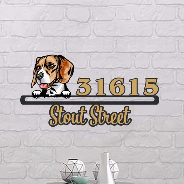 Personalized Cute Dogs Color Metal Address Signs, Outdoor Metal Sign, House Number Sign, Address Plaque